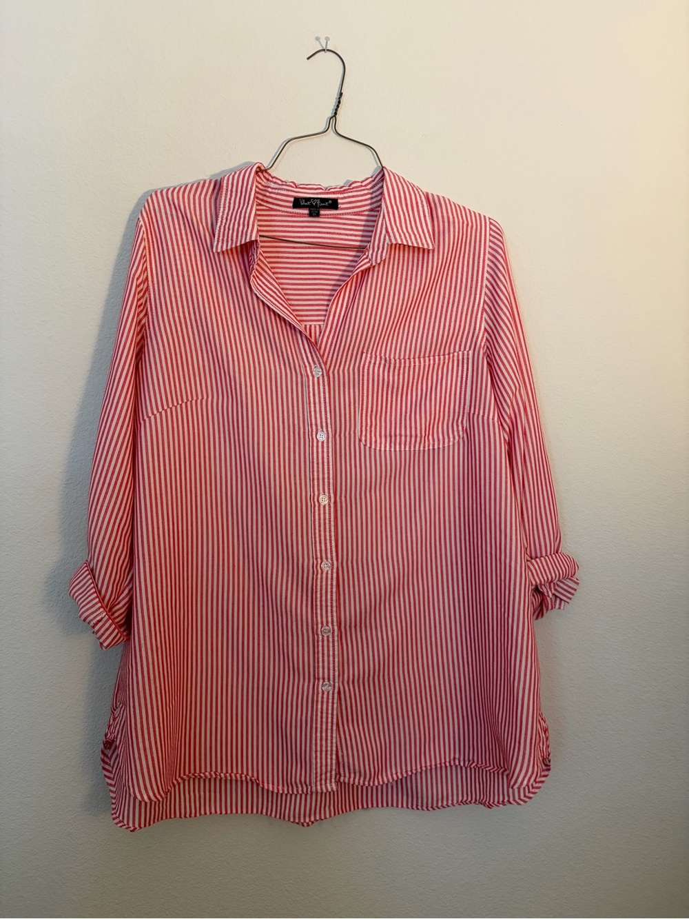 Velvet Heart Love Tree Pink & White Vertical Stripe Shirt